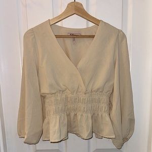 NWOT BCBGeneration Women's 3/4 Puff Sleeve Smocked Waist Cropped Shirt